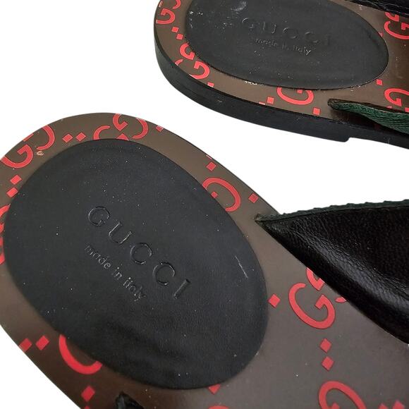 Gucci GG Kika Web Stripe Flat Thong Sandal Flip Flop Red Green Brown Size 37 US7 - Picture 6 of 8